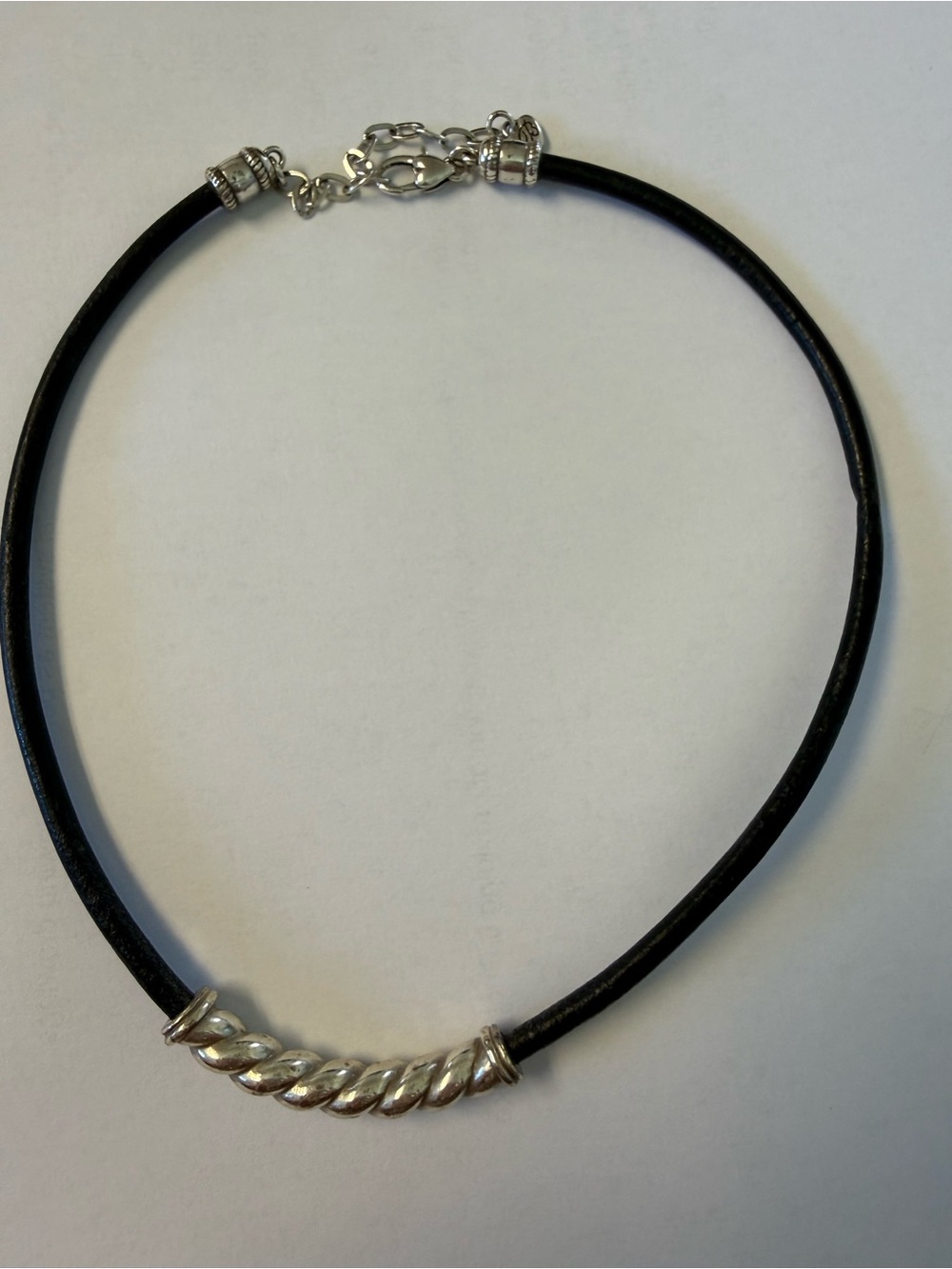 Brighton Sterling-Tone Twisted Tube Pendant black cord Leather Necklace - Silver